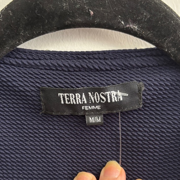 Navy Cardigan with White Lacy Trim and gold buttons TERRA NOSTRA - Picture 7 of 7